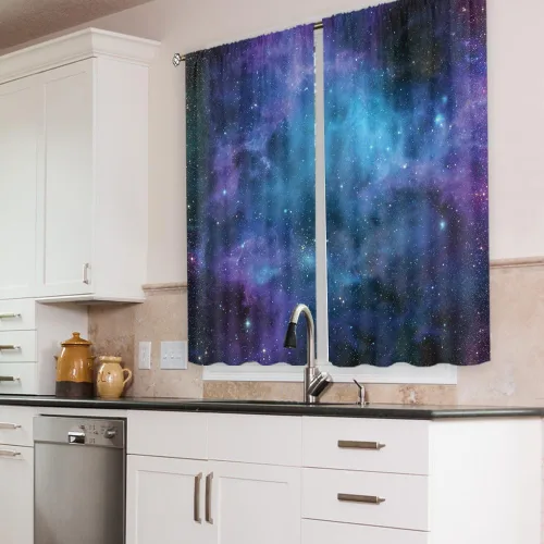 Miniatura 4 de Cortinas de cocina con diseño de galaxia para cocina, con bolsillo para barra, 27.5 pulgadas de ancho x 39 pulgadas de largo, decoración