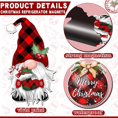 Miniatura 3 de Imanes de Navidad para refrigerador, 14 unidades, gnomo alegre, nevera, coche, puerta de garaje, calcomanías magnéticas para decoración