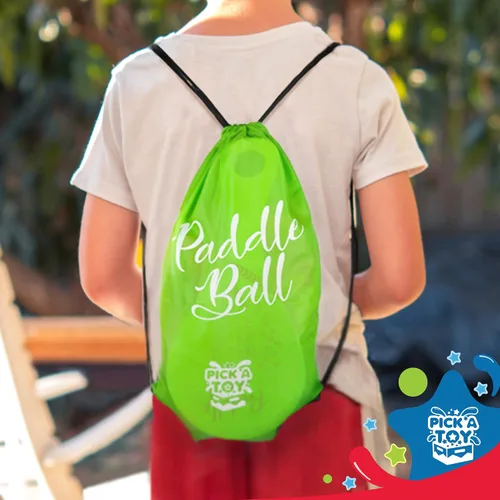 Miniatura 4 de PICK A TOY Bola de paleta de madera con cuerda (juego de 2) con bolsa de transporte verde - Juguete para interiores y exteriores: divertido y Con