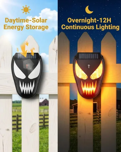 Miniatura 3 de Luces solares de depredador disuasorio de coyote – Repelente nocturno de animales con llama LED luces intermitentes para gallinero, patio y jardín
