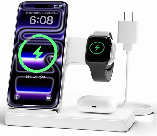 Miniatura 14 de Estación de carga inalámbrica del soporte del cargador: Soporte de cargador 3 en 1, múltiples dispositivos para Apple - iPhone 17 16e 16 15 14 Pro