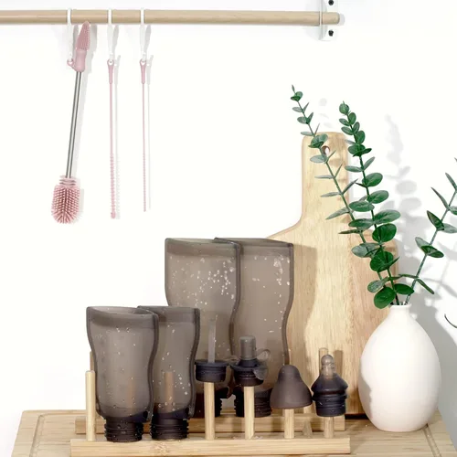 Miniatura 2 de Haakaa Kit de cepillos de limpieza de silicona, limpiador de cepillos para biberones para extractor de leche, pezón, bolsa de almacenamiento de Rosa