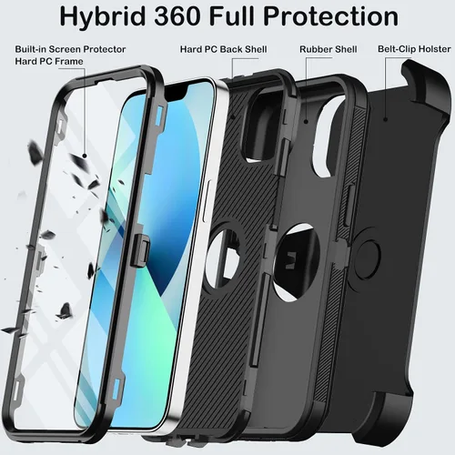 Miniatura 3 de KECAI Funda para iPhone 13 Mini con Protector de Pantalla Integrado, Funda con Clip para Cinturón, Resistente de Servicio Pesado a Prueba de Golpes