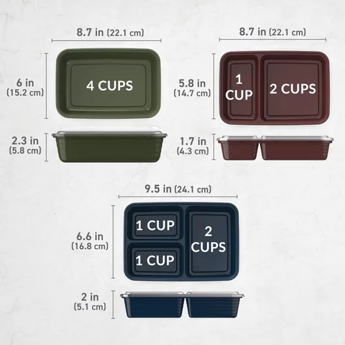 Miniatura 7 de Bentgo Prep Kit de preparación de comidas de 60 piezas, recipientes de alimentos reutilizables PFAS y sin BPA, 1 compartimento, 2 compartimentos y 3
