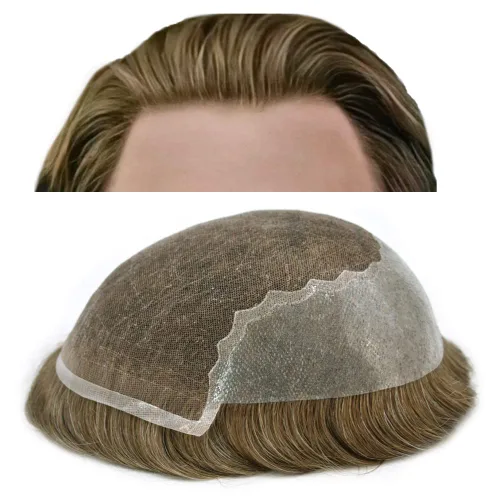 Miniatura 32 de Toupee para hombres, sistema de reemplazo de cabello humano Remy, nudos blanqueados, encaje frontal, piel fina, para hombre, color gris, pelucas
