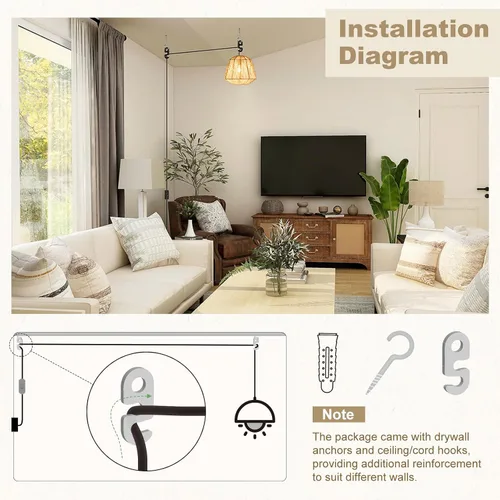Miniatura 5 de DiCUNO Cable de extensión de linterna colgante E26, lámpara de control de interruptor de cable en línea para enchufar y apagar, 6.6 pies, negro