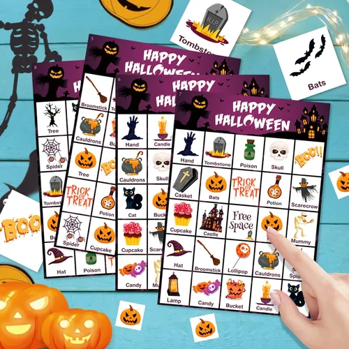 Miniatura 3 de V-Opitos Tarjeta de juego de bingo de Halloween para niños y adultos, 36 jugadores, juego de Halloween para familia/aula escolar, grupo grande