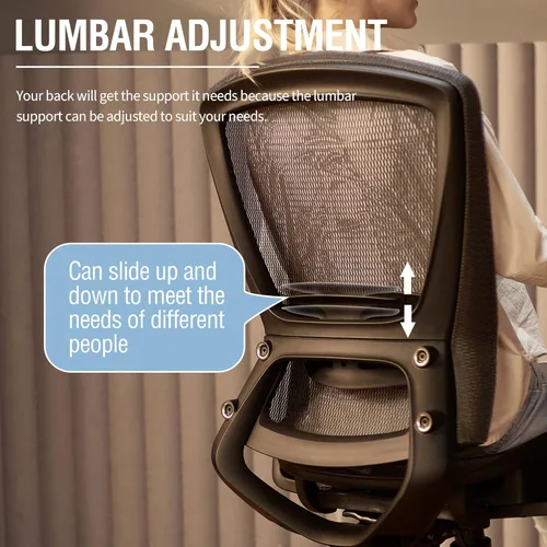 Miniatura 7 de ELABEST T96 - Silla de oficina de malla, silla ergonómica para computadora y escritorio, silla de tarea resistente - Soporte lumbar y apoyabrazos