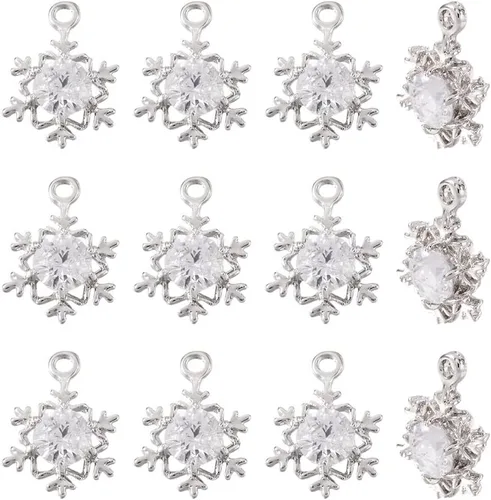 Miniatura 13 de Beadthoven - Dijes de circonita cúbica a granel, chapados en oro KC, colgantes de piedra de circonita cúbica, corazón, estrella, lágrima, flor