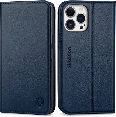 Miniatura 12 de SHIELDON Funda para iPhone 13 Pro 5G, funda de piel auténtica tipo cartera con bloqueo RFID, tarjetero de crédito, soporte magnético a prueba