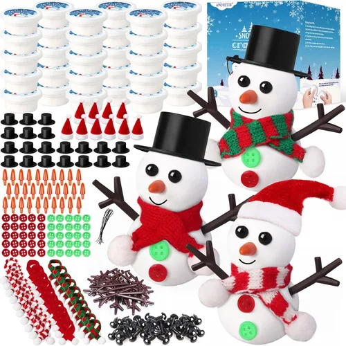 Miniatura 7 de Paquete de 10 Rellenos de Medias para Niños, Manualidades Navideñas para Niños a Granel, Kit de Manualidades de Muñeco de Nieve Arcilla Modeladora