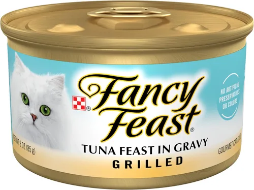 Purina Fancy Feast - Comida húmeda para gatos a la parrilla, festín de atún en salsa de comida húmeda para gatos - (Paquete de 24) Latas de 3 oz