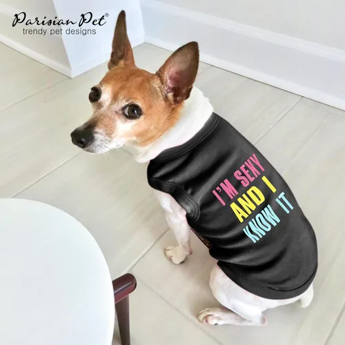 Miniatura 4 de Parisian Pet - Camiseta bordada para perros y gatos, con texto en inglés Sexy and I Know It, XS Sexy y lo sé