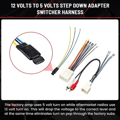 Miniatura 2 de RED WOLF Arnés de cableado de radio RCA Plug con kit de convertidor reductor reductor de 12 V a 5 V para Ford Mustang Explorer 2000-2004, Lincoln