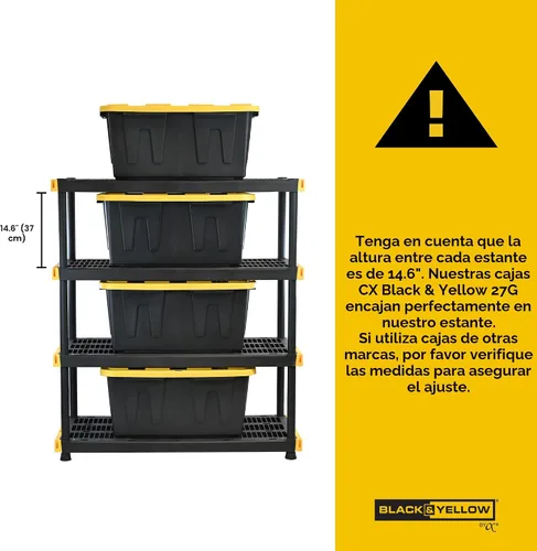 Miniatura 3 de Estantería de almacenamiento original de 4 niveles p/interiores y exteriores, unidad de almacenamiento resistente, color negro y amarillo