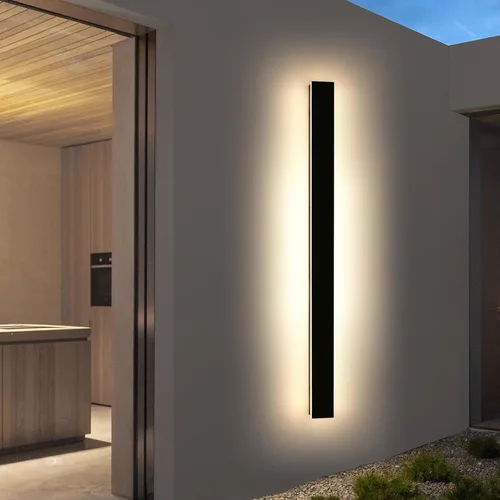 Luminaria de Pared Moderna Larga, Apliques de Pared al Aire Libre de 59 Pulgadas, Luz Blanca Cálida de 3000K, Negro Minimalista, Acrílico