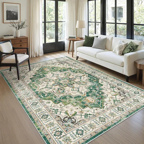 Miniatura 109 de zesthome Alfombras de 8 x 10 pulgadas para sala de estar, alfombras lavables con respaldo antideslizante, alfombra vintage de área grande, alfombra