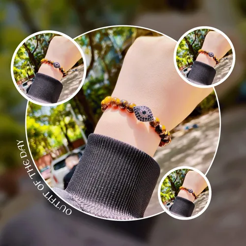 Miniatura 3 de Pulsera contra el mal de ojo para mujer, pulsera elástica con cuentas de ojo de tigre de 0.315 in para protección y bendición