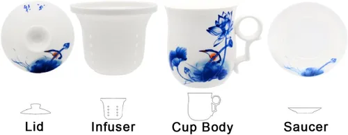 Miniatura 2 de Taza de té de porcelana con tapa de infusor y juegos de platillos – Taza de café de cerámica china Jingdezhen Taza de té de hoja suelta Sistema
