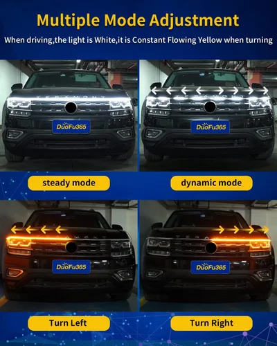 Miniatura 2 de Tira de luz LED para capó exterior del coche, kit de haz de arranque de escaneo dinámico de doble color, luces de circulación diurna LED blancas