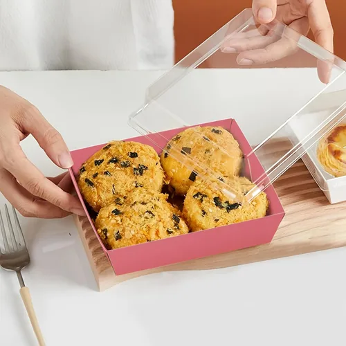 Miniatura 5 de Enjamyo Paquete de 50 cajas de charcutería con tapas transparentes, recipientes cuadrados de alimentos de 5 pulgadas con calcomanías