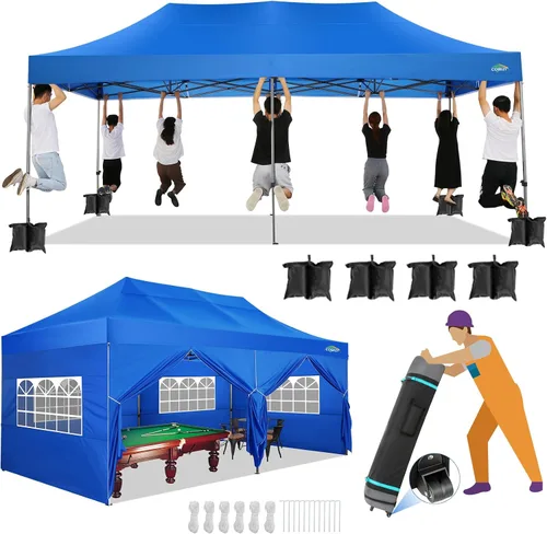 Miniatura 64 de COBIZI Toldo de 10 x 20 pies con paredes laterales, carpa de fiesta resistente para fiestas, bodas, tienda de campaña portátil plegable fácil