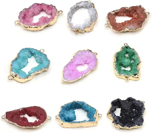 Miniatura 11 de LE SKY Conectores de piedra natural coloridos irregulares druzy geoda ágata borde dorado encanto de enlace de piedra para hacer joyas collar