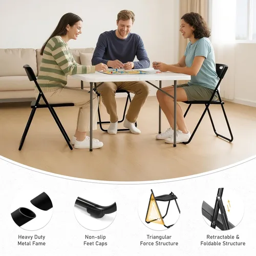 Miniatura 6 de Paquete de 10 sillas plegables de plástico negro, asientos comerciales apilables portátiles para interiores y exteriores con marco de acero