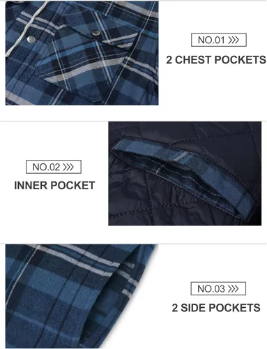 Miniatura 3 de TACVASEN Chaqueta de franela para hombre con capucha, camisas de franela gruesa a cuadros acolchadas, forro de manga larga, abrigo de algodón