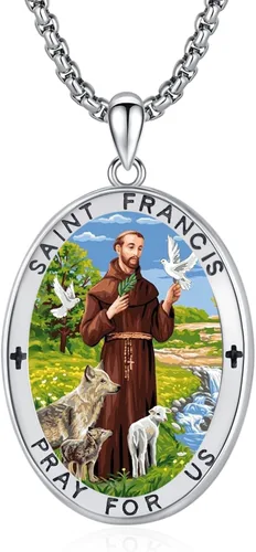 Miniatura 561 de Collar con colgante de plata de ley 925 con medalla de San Patrón, joyería religiosa para hombres y mujeres, con cadena de acero inoxidable 316L