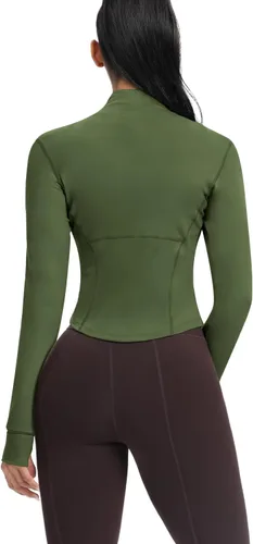 Miniatura 27 de AVGO Chaquetas de entrenamiento recortadas para mujer, con cremallera, ajustadas, atléticas, con agujeros para el pulgar