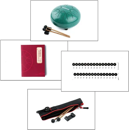 Miniatura 8 de Ubblove Tambor de lengua de acero para niños: 8 notas de 6 pulgadas clave de C Metal Steel Drums Instrumento con bolsa para meditación, yoga, Verde