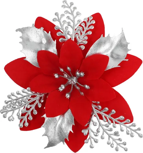 Miniatura 12 de 24 piezas de flores de Pascua doradas de 6 pulgadas para decoraciones de árbol de Navidad - Flores artificiales para adornos de árbol de Navidad