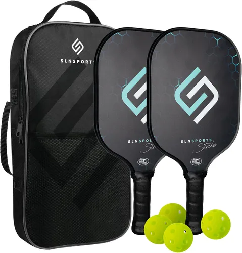 Pickleball Paddles | USAPA Approved Carbon Fiber Paddles/Fiberglass Pickleball Rackets Set of 2 | Carrying Case, 4 Balls | Pickleball Raquets for
