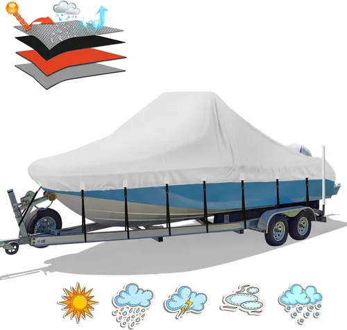 Funda para barco con consola central Solim, 16'-18.5' 1300D impermeable PU resistente remolcable para barco con consola central, lona de poliéster