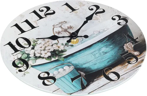 Miniatura 8 de Reloj de pared decorativo para baño, estilo rústico, impermeable, de cristal, para baño, piscina, jardín (12 pulgadas, azul)