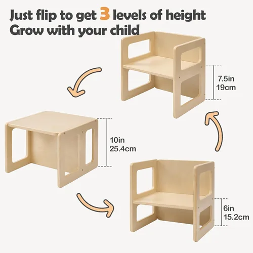 Miniatura 2 de FUNLIO Silla de destete Montessori de altura ajustable para edades de 1 a 3 años, silla de madera maciza de calidad, para comer, leer, jugar
