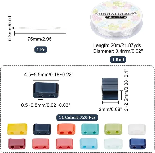 Miniatura 2 de NBEADS Kit de fabricación de pulseras de cuentas de 2 agujeros, incluye 11 colores rectangulares de 2 agujeros, cuentas de semillas de vidrio