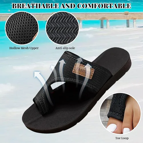 Miniatura 6 de Sandalias ortopédicas para mujer con soporte de arco, sandalias planas de verano para playa, sandalias cómodas para fascitis plantar
