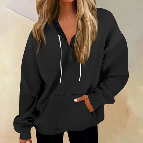 Miniatura 2 de EOPUING Sudaderas con capucha con cremallera de un cuarto para mujer, sudaderas de gran tamaño con bolsillo para otoño e invierno