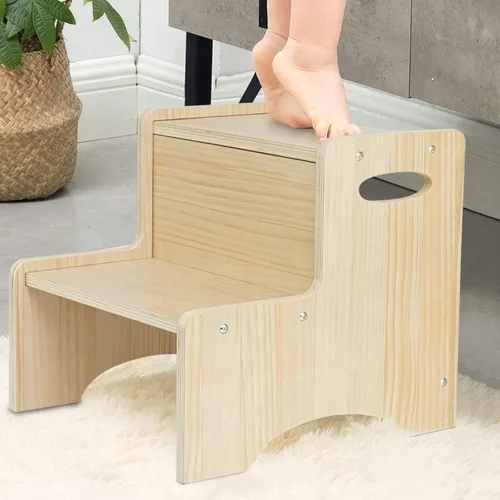 Miniatura 8 de WOOD CITY Taburete escalonado para niños, taburete escalonado de madera para niños pequeños con alfombrillas antideslizantes de seguridad y asas
