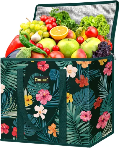 Miniatura 37 de BALEINE Paquete de 3 bolsas reutilizables para comestibles, bolsas de compras plegables para comestibles con parte inferior reforzada y asas