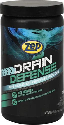 Zep Drain Defense ZDC16 - Limpiador de drenaje enzimático en polvo, 18 onzas, seguro para tuberías y sistemas sépticos, paquete de 1, color blanco