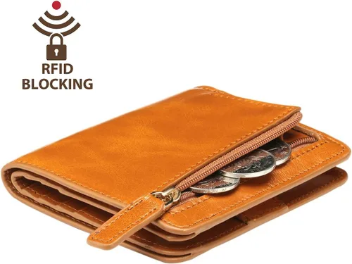 Miniatura 9 de Itslife - Cartera de piel con cierre de cremallera para mujer, tamaño pequeño, con ventana para identificación, marrón (Waxed Brown)), 1301