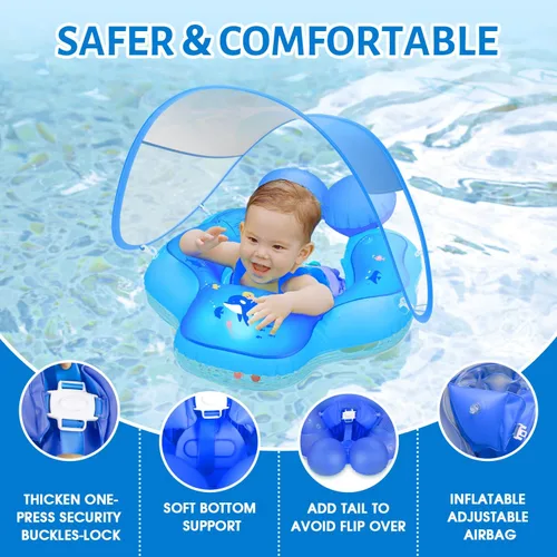 Miniatura 5 de LAYCOL - Flotador de piscina para bebés con toldo de protección solar FPU 50+, con cola trasera que evita vuelcos, flotador inflable para bebés