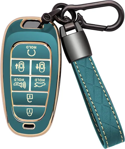 Funda para Llavero Hyundai de 7 Botones con Llavero de Cuero TPU Suave Protección de 360 Grados Funda Carcasa Portador para Llave de Automóvil R: