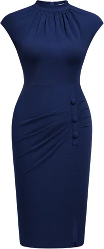 Miniatura 2 de AISIZE Women's Retro Half Collar Ruched Slim Cocktail Pencil Dress