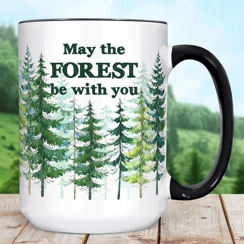 Miniatura 5 de Taza con texto en inglés «May the Forest Be With You» – Taza de café divertida para amantes de la naturaleza para excursionistas, campistas