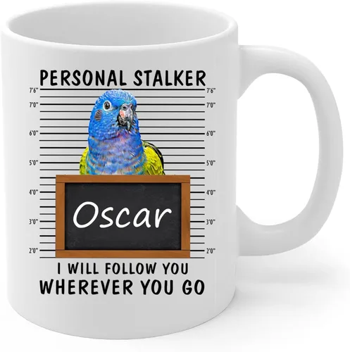 Miniatura 2 de Personal Stalker I Will Follow You Pionus Parrot - Taza de café con nombre personalizado, taza de cerámica blanca, 11 onzas