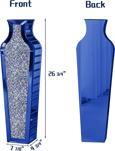 Miniatura 2 de SHYFOY Jarrón de piso de diamante triturado azul, grandes jarrones altos con espejo para piso, modernos jarrones decorativos de vidrio para sala